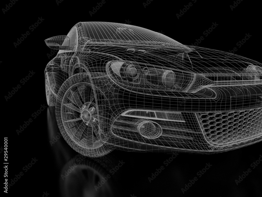 Naklejka premium 3D samochód na czarnym tle