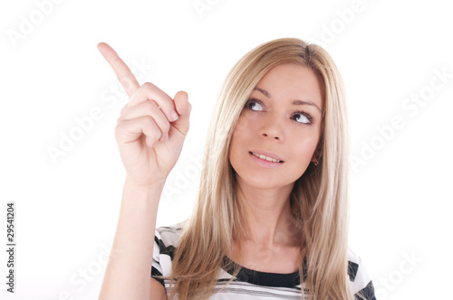 Cute blonde to point the finger