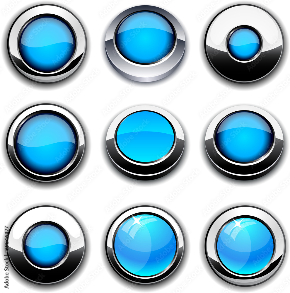 Aqua round buttons with chrome borders. Aqua round buttons with chrome borders.
