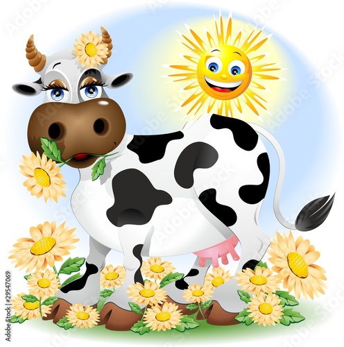 Mucca Primavera Cartoon-Springtime Cartoon Cow-Vector