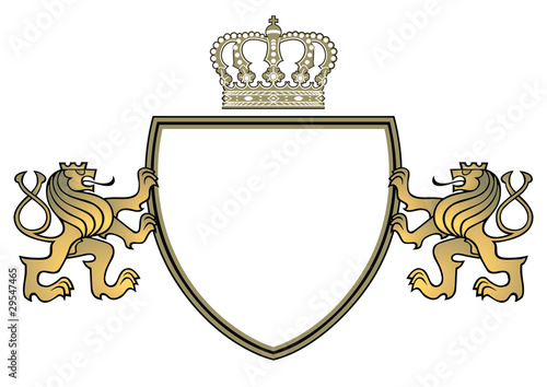 Wappen mit zwei Löwen und Krone