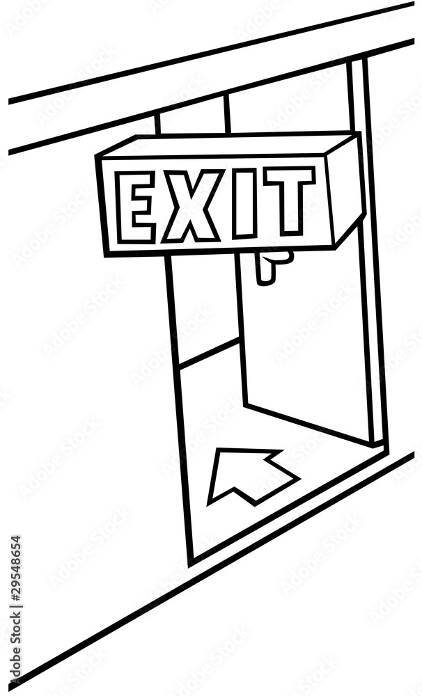 Exit Door - Black and White Cartoon illustration Exit Door - Black and White Cartoon illustration