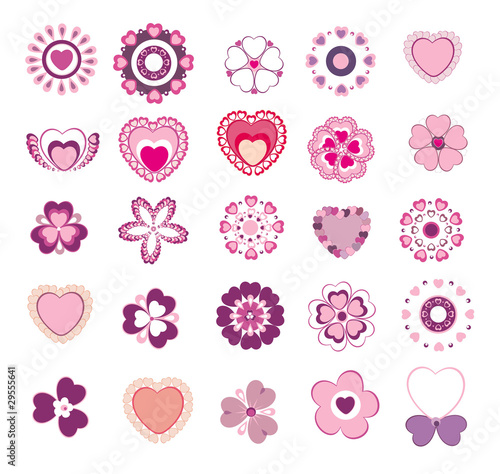 Set of colorful floral hearts