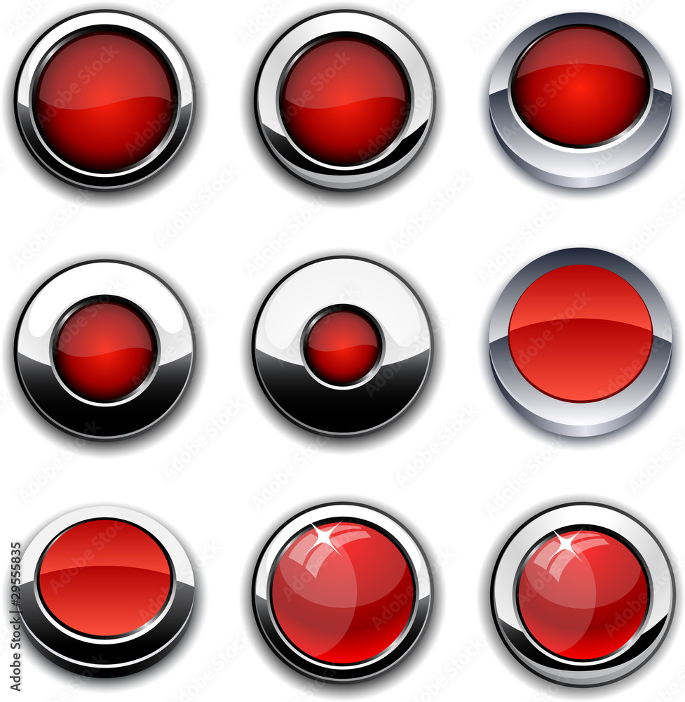 Red round buttons with chrome borders. Red round buttons with chrome borders.