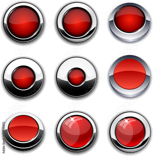 Red round buttons with chrome borders. Free Download Red round buttons with chrome borders. - GFXLoad