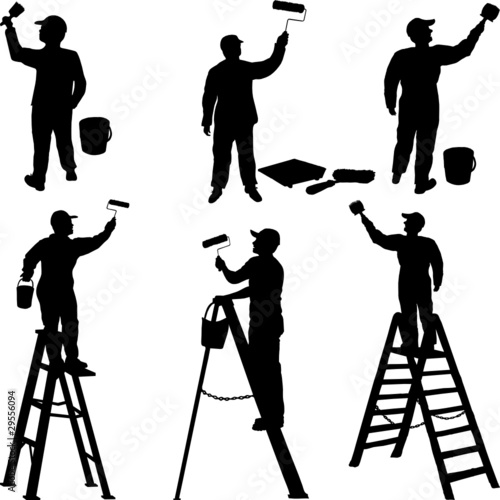 Various workers painters silhouettes