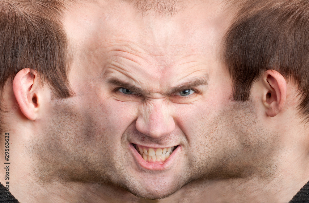 Panoramic face of malicious man Panoramic face of malicious man