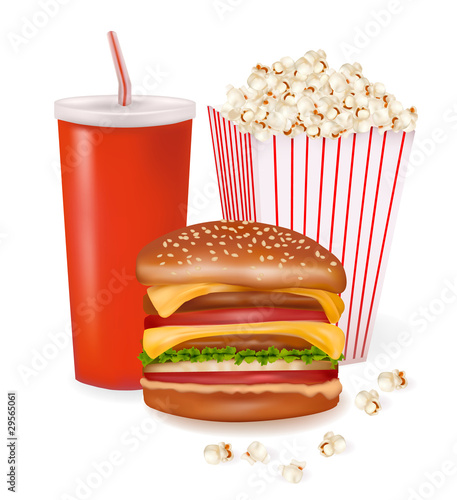 Group of fast food products. Vector illustration.