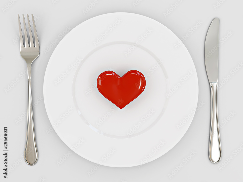 Three dimensional image of the heart on a plate. Valentine's Day Three dimensional image of the heart on a plate. Valentine's Day