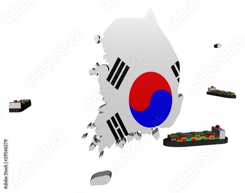 Korea map flag with container ships illustration