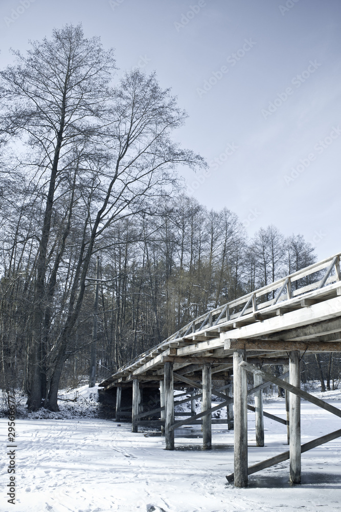 wooden bridge in winter wooden bridge in winter