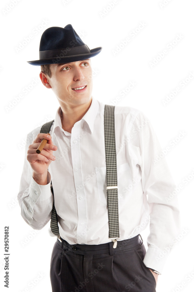 young gangster man with cigare on white background young gangster man with cigare on white background