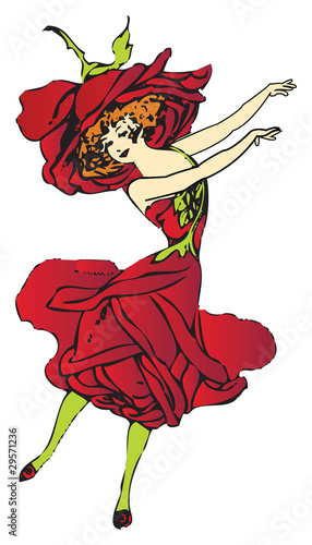 Red american rose flower-child or flower-woman dancing photo