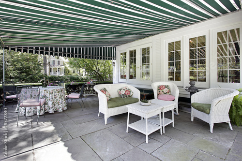 Patio with green awning photo