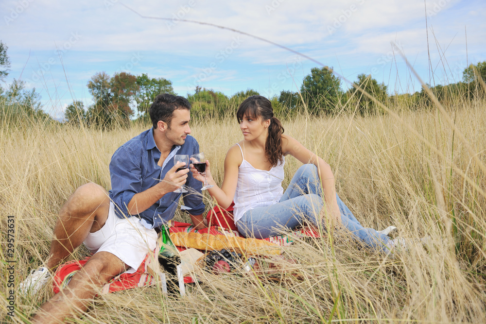 happy couple enjoying countryside picnic in long grass happy couple enjoying countryside picnic in long grass
