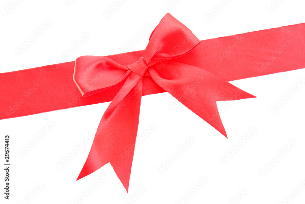 Gift red ribbon and bow isolated on white background Gift red ribbon and bow isolated on white background