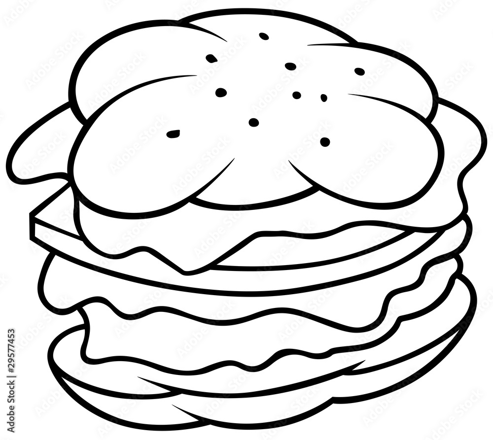 Hamburger - Black and White Cartoon illustration Hamburger - Black and White Cartoon illustration