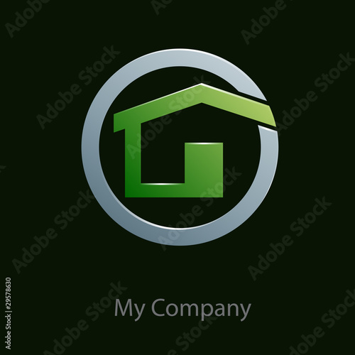 Logo house in the circle, black background # Vector photo