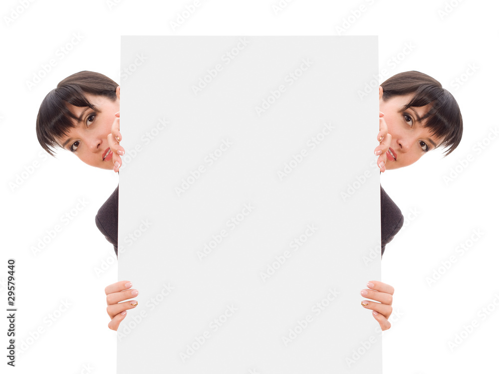 business woman behind a white paper business woman behind a white paper
