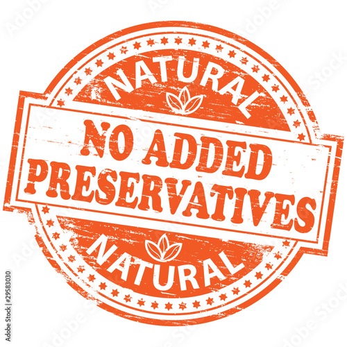 Rubber stamp illustration showing "NO ADDED PRESERVATIVES" text