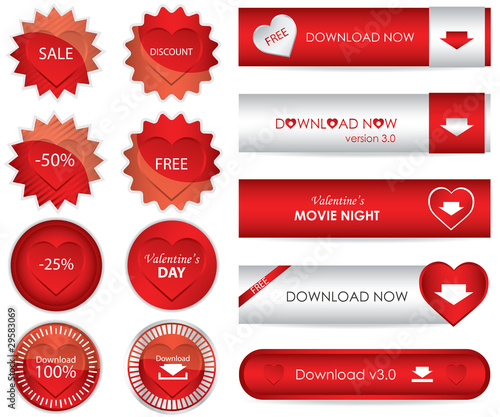 special red website download buttons - valentine's day edition