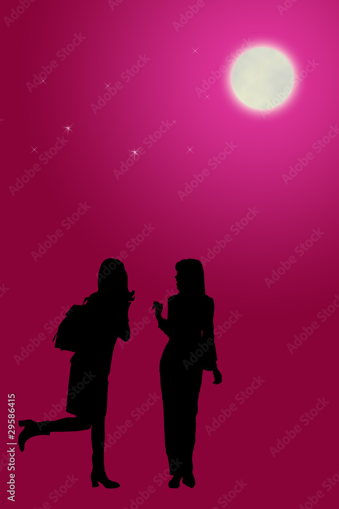 Silhouette of a woman in moonlight
