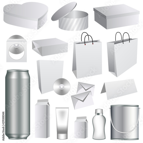 Blank packaging templates collection. Set of white dummies