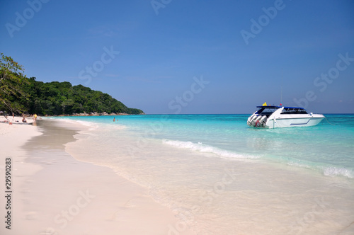 Motor boats on turquoise water of Indian Ocean