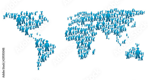 humanoid figures forming the map of the world