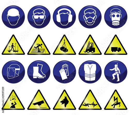 Construction related mandatory & hazards icons and signs