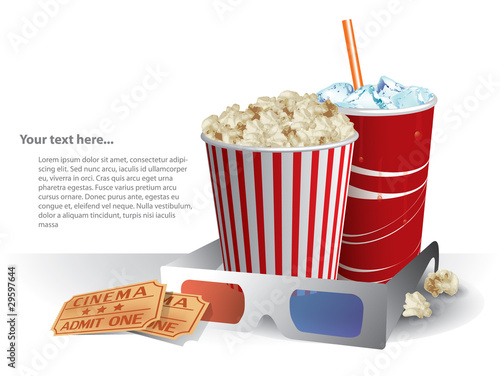 3d movie glasses with popcorn and soda