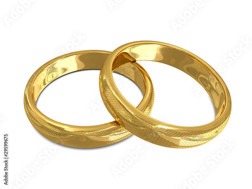 Golden rings on white background