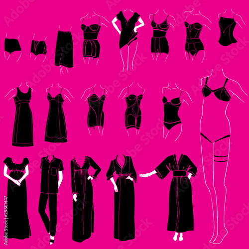woman's underwear and nightgown vector collection