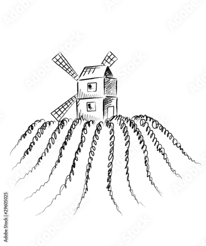 Graphics - mill and vineyard