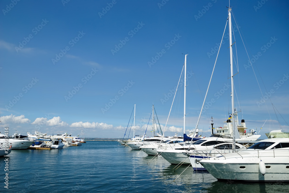 White yachts on an anchor
