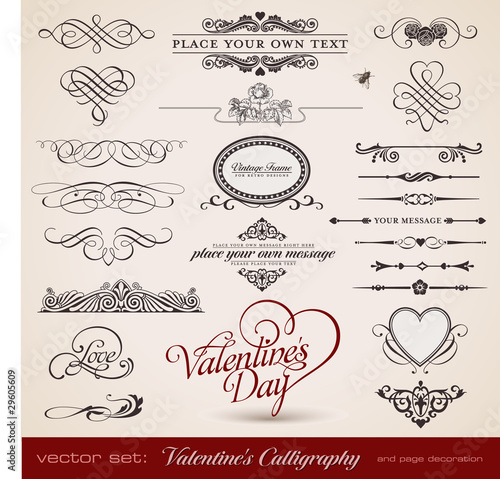 vector set: Calligraphic design elements for Valentine's Day