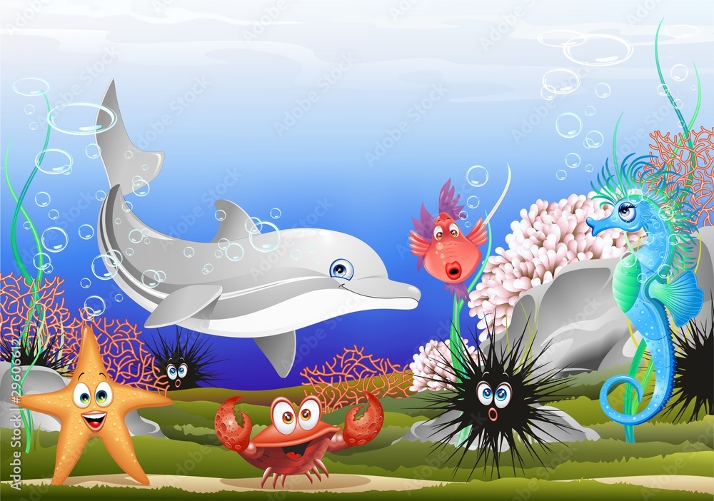 Obraz premium Sea Animals Background-Sea Animals Background-Vector