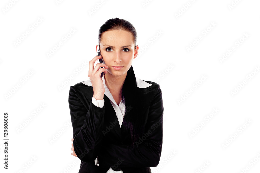 Happy businesswoman talking on the phone. Isolated Happy businesswoman talking on the phone. Isolated