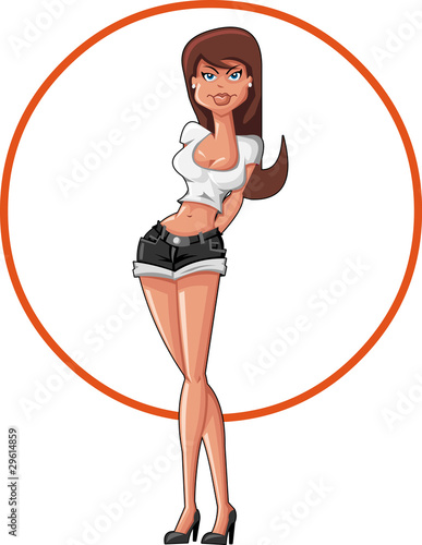 Beautiful cartoon woman smiling wearing shorts