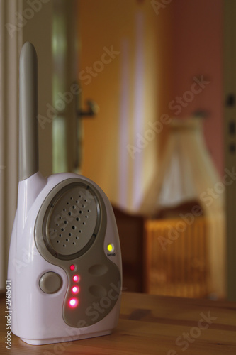 Wireless baby monitor on shelf with soft background