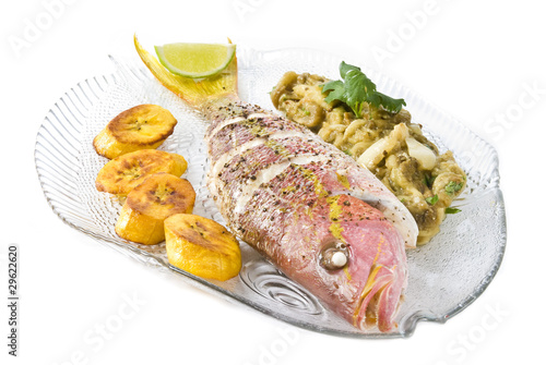 Roasted Yellow Tail Snapper with Eggplant and Plantain