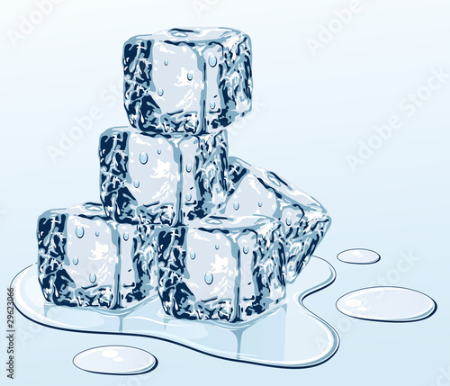 Ice cube on water surface, illustration