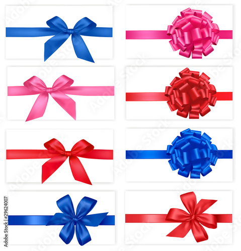 Collection of color bows with ribbons. Vector.