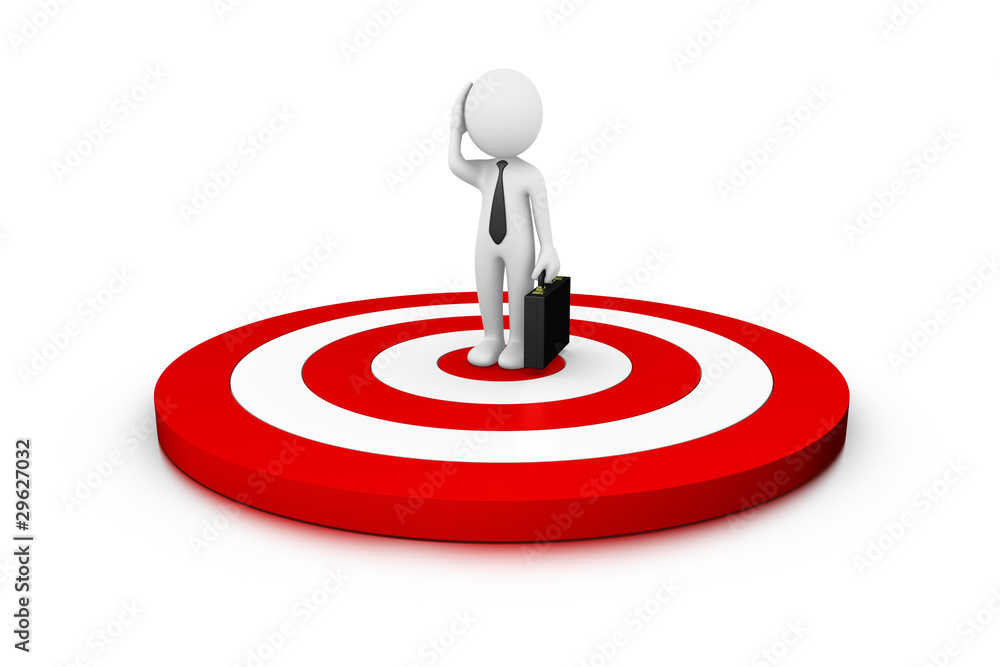 Confused businessman on a big target Confused businessman on a big target