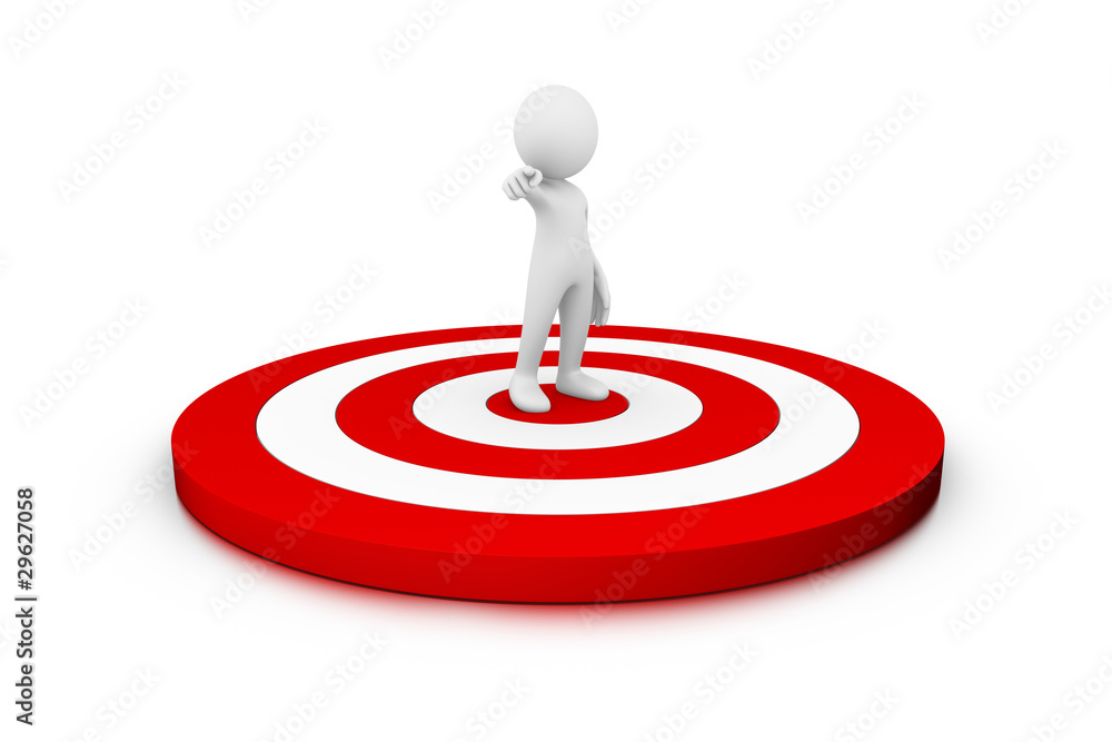 Man standing on a big target and pointing at the camera Man standing on a big target and pointing at the camera