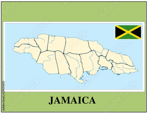 Jamaica national emblem map coat flag business background