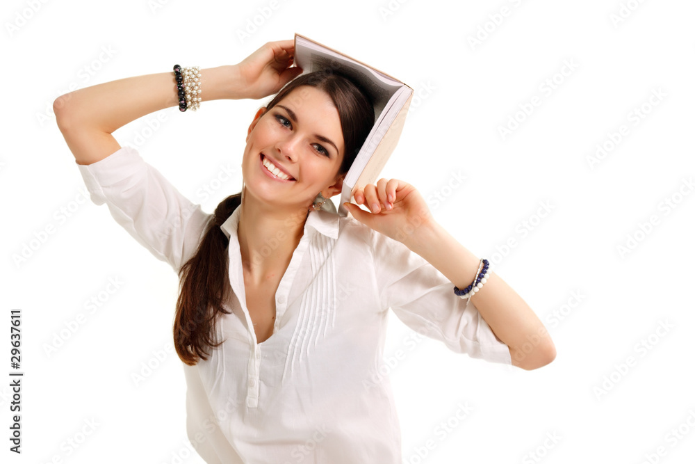 Naklejka premium student girl cheerful with books