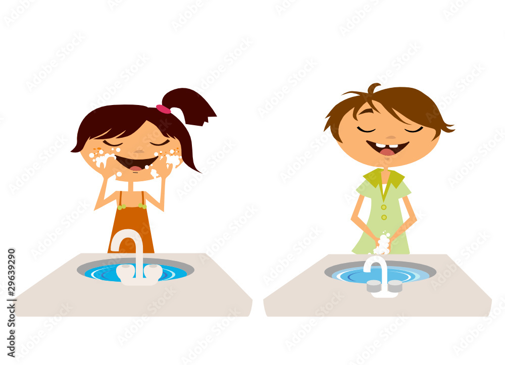 kids washing face and hand in bathroom kids washing face and hand in bathroom
