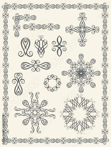 Collection of calligraphic elements and a frame