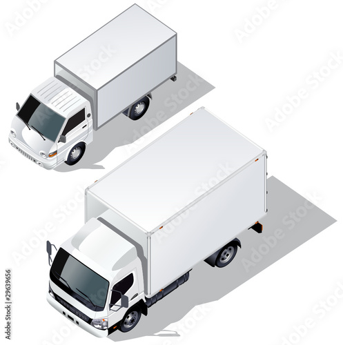 Vector delivery truck isometric set